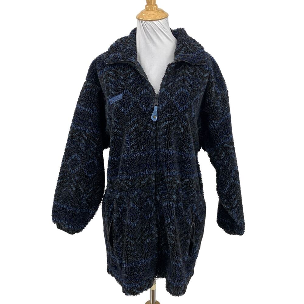 Vintage Columbia Jacket Womens S Small Full Zip Fleece Aztec Pattern Oversized